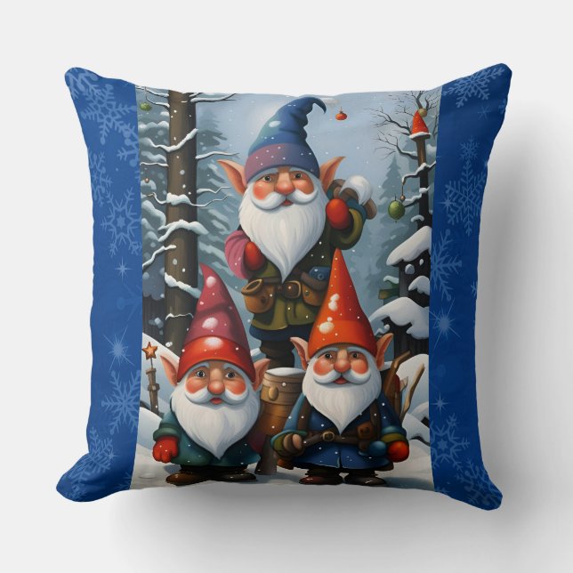 Coussin Gnomes de la forêt d'hiver (Recto)