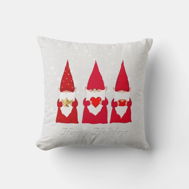 Coussin Gnomes de Noël sur gris argent clair (Recto)