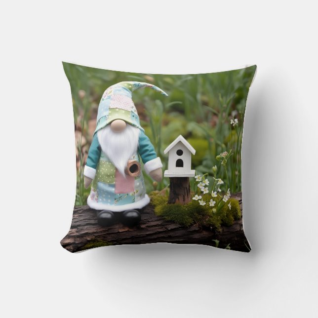 Coussin Gnome's Spring Retreat : Birdhouse Landscape (Recto)