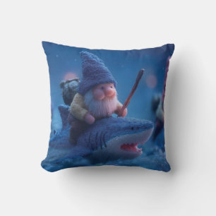 Coussin Gnomes Whimsical chevauchant des requins