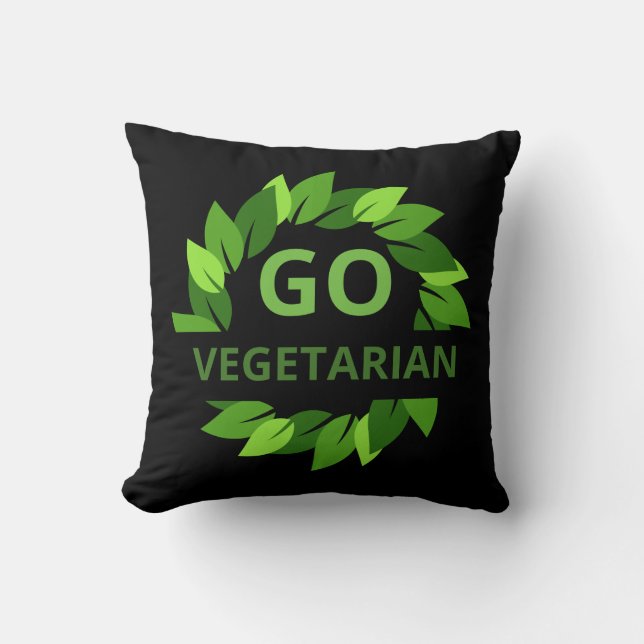 Coussin Go Vegetarian, Vegan, Veganism Green Feuilles Blac (Recto)