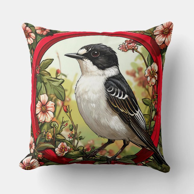 Coussin Gobe-mouche noir Oiseau Faune Oiseau chanteur Natu (Recto)