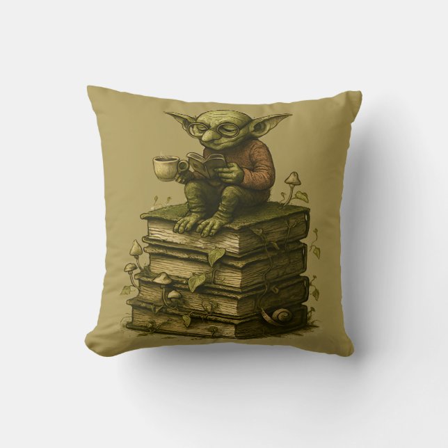 Coussin Goblincore Bookworm Mushroom Fantasy (Recto)