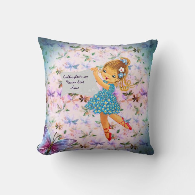 Coussin Godgirl Cadeau Fleur Communion Fée Baptême (Recto)