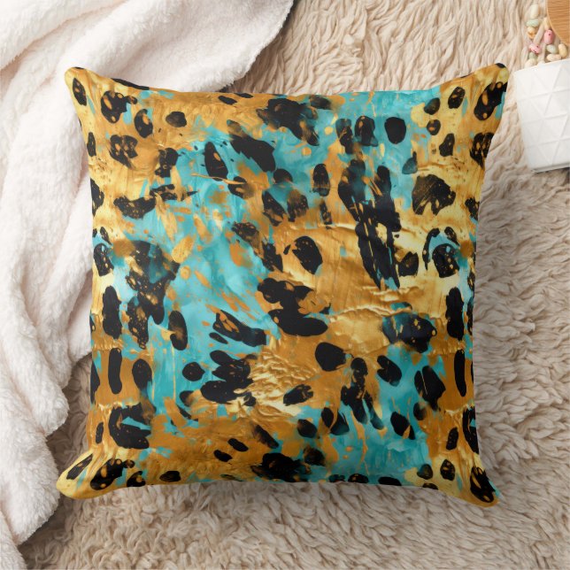 Coussin Gold Aqua Black Leopard Animal (Couverture)