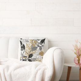 Coussin Gold, Black and Grey Leaf Vine Design