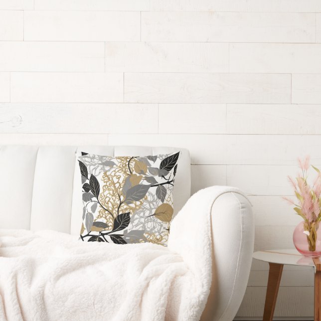 Coussin Gold, Black and Grey Leaf Vine Design (Canapé)