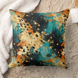 Coussin Gold Black Aqua Orange Leopard Abstrait