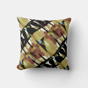 Coussin Gold Black Diagonal Brown Abstrait gros carreaux