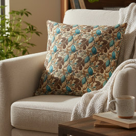 Coussin Gold Brown Turquoise Cacao Pattern