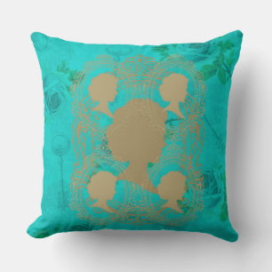 Coussin Gold CameoLadies Turquoise Roses&Keys SquarePillow