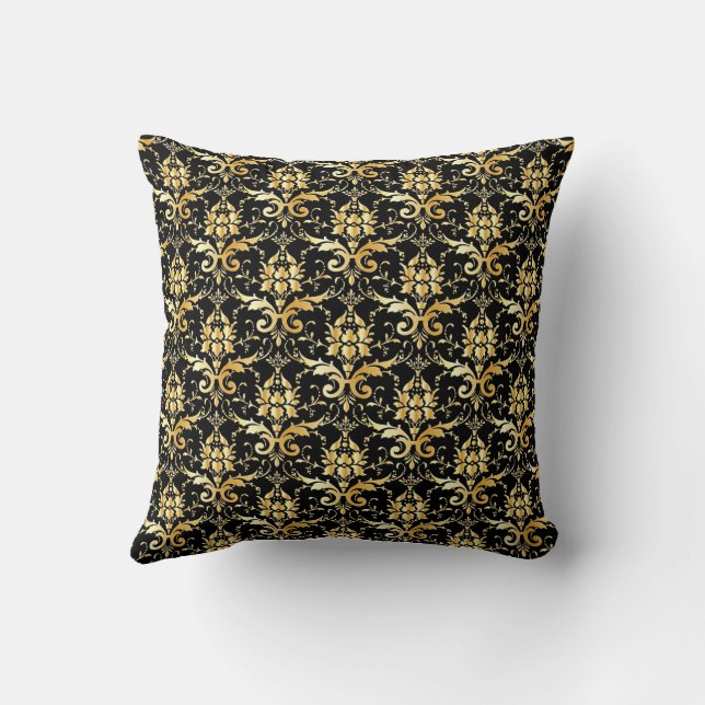 Coussin Gold Damask Pattern on Black (Verso)