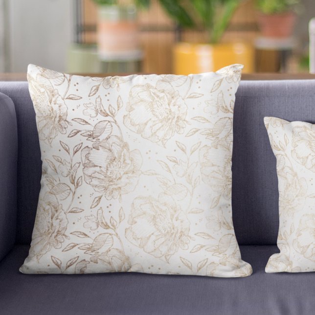 Coussin Gold Faux Elégant Main tiré Flore Cadeau Mariage (Créateur téléchargé)