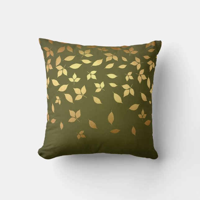 Coussin Gold Feuille Forêt chute verte (Recto)