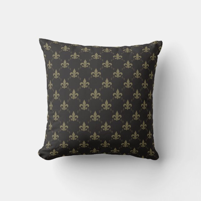 Coussin Gold Fleur De Lis Pattern noir luxueux (Recto)