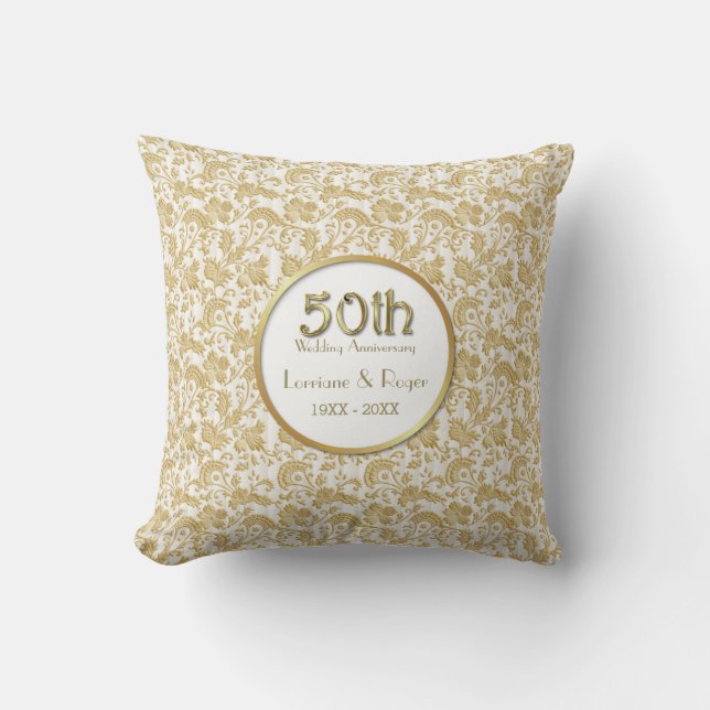 Coussin Gold Floral Elegance 50e anniversaire Mariage (Recto)