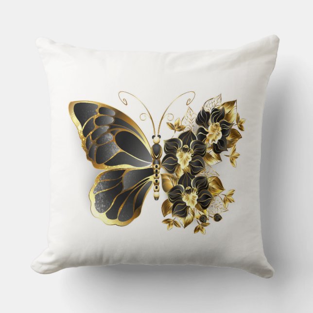 Coussin Gold flower Butterfly with Black Orchid (Recto)