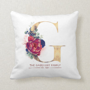 Coussin Gold G Monogramme Floral Bourgogne Rouge et Navy B