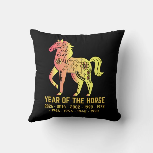 Coussin Gold Gradient Année Du Cheval Zodiac Noir (Verso)