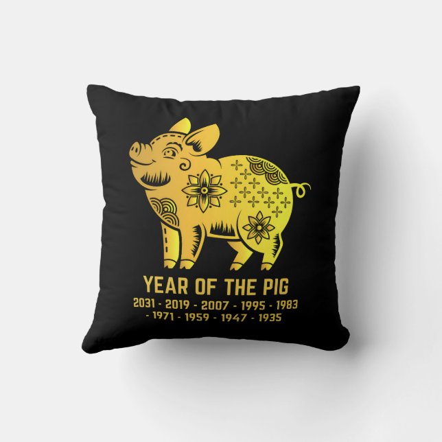 Coussin Gold Gradient Année Du Cochon Zodiac Noir (Verso)