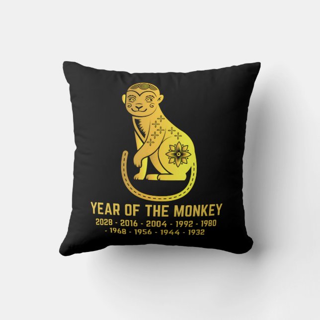 Coussin Gold Gradient Année Du Singe Zodiac Noir (Verso)