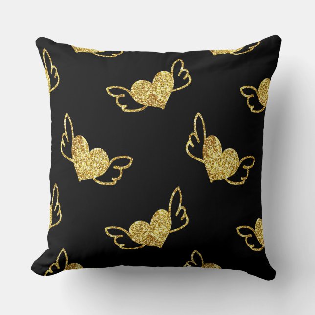 Coussin Gold Hearts With Wings  (Recto)