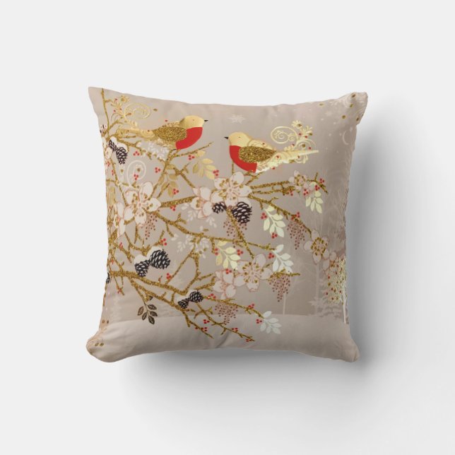 Coussin Gold hiver Oiseaux de neige Pays Noël (Recto)