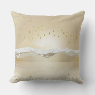 Coussin Gold hiver Sunset Mountain Réflexion dans l'eau