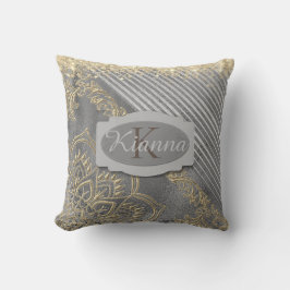 Coussin Gold Lotus Mandala Parties scintillant Gold Silver