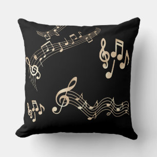 Coussin Gold Music Notes sur Black Medium