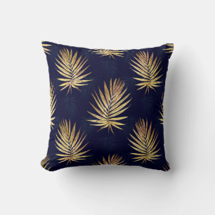 Coussin Gold Palm Feuille Navy-Blue Artwork Coque-Mate iPh