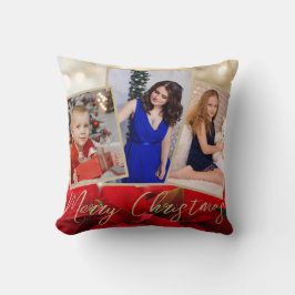 Coussin Gold Red Poinsettia Joyeux Noël 3 Photos