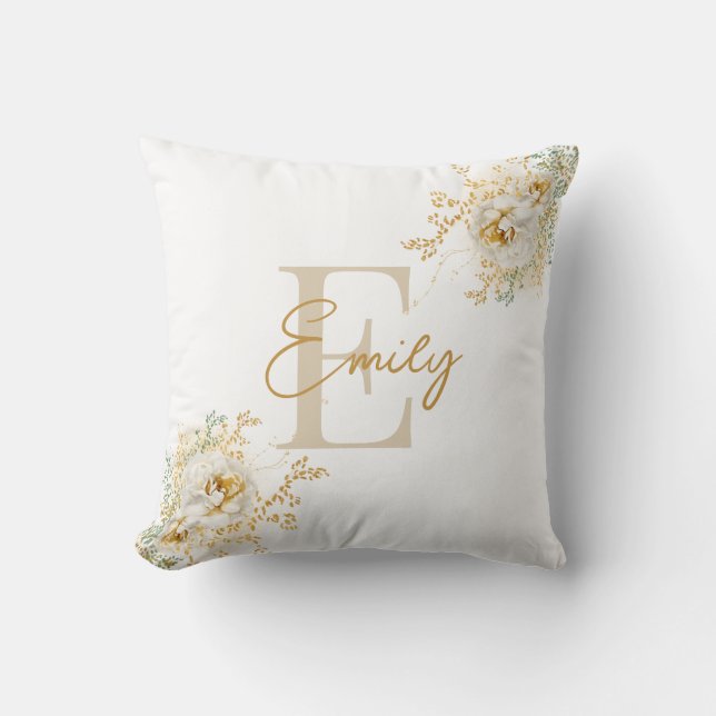 Coussin Gold Script Monogramme Nom Moderne Élégant (Recto)