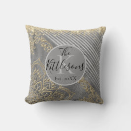 Coussin Gold Silver Glittery Mandala Monogramme Nom de fam