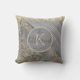 Coussin Gold Silver Glittery Mandala Monogramme Nom de fam