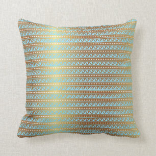 Coussin Gold Turquoise Aquamarine Stripes Metallic Royal