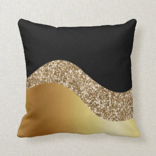 Coussin Gold Wave and Glitter on Black