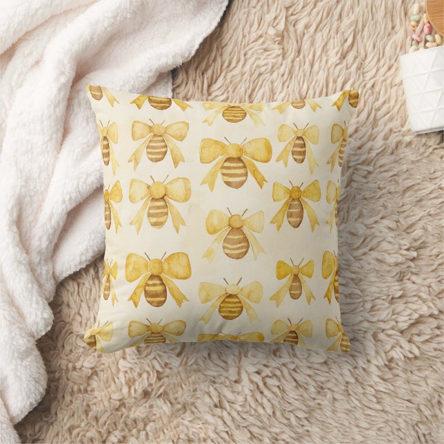 Coussin Gold Yellow Honey Bees Honey Combs (Couverture)