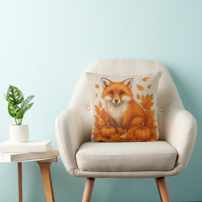 Coussin Golden Autumn Forest Fox Illustration & citrouille (Chaise)