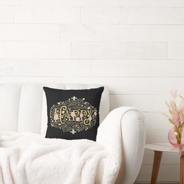 Coussin Golden Bliss: Elegant Floral Happy (Canapé)