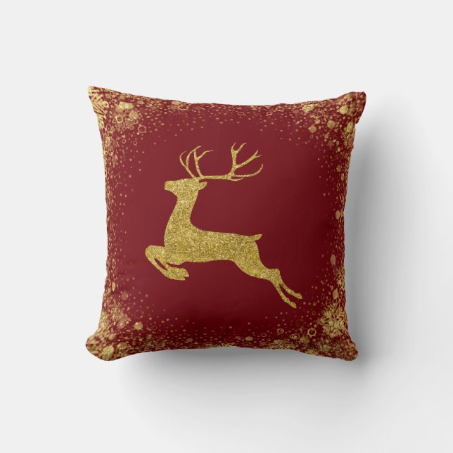 Coussin Golden Christmas Deer design élégant (Recto)
