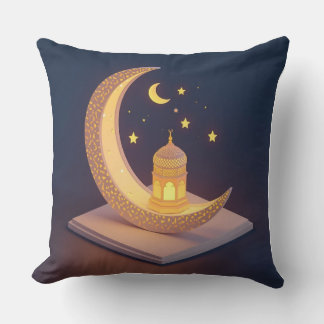 Coussin Golden Crescent Moon with Islamic Lantern Art