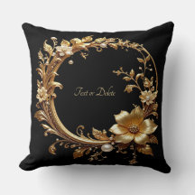 Golden Floral Ornate Frame Throw Pillow