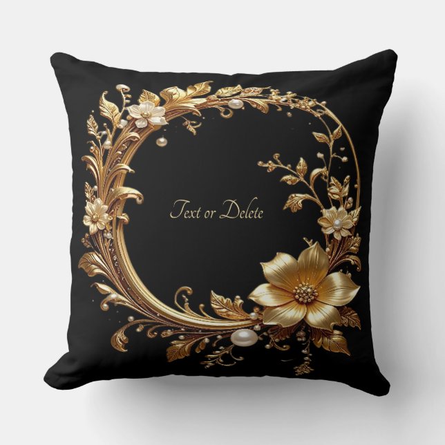 Coussin Golden Floral Ornate Frame Throw Pillow (Recto)