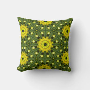 Coussin Golden Green Sunburst Kaleidoscope motif floral
