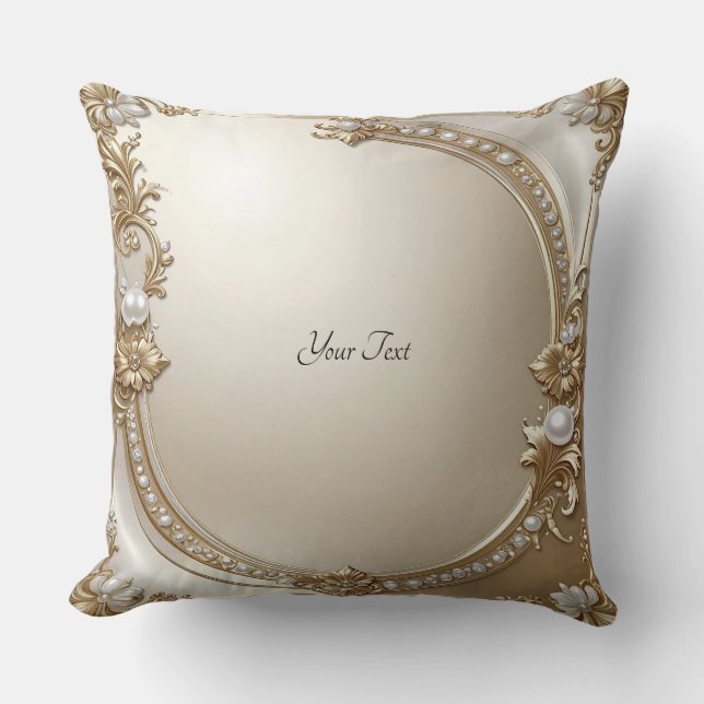 Coussin Golden Ornate Frame with Pearls Throw Pillow (Recto)