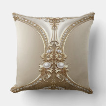 Golden Ornate Frame with Pearls Throw Pillow