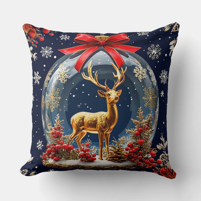 Coussin Golden Reinder dans le monde de l'ornement de Noël (Recto)