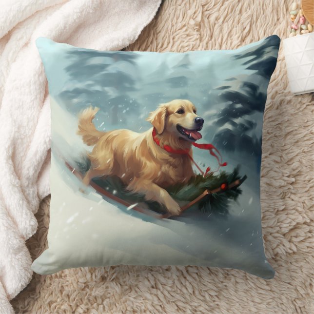 Coussin Golden Retriers Noël neige hiver (Couverture)