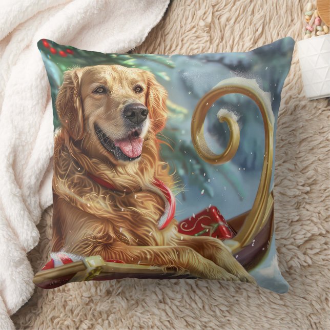 Coussin Golden Retriever Chien Festif de Noël (Couverture)